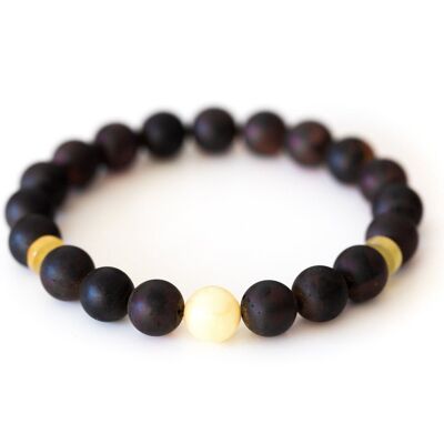 Dark Amber Bead Bracelet with Polished Yellow Accents