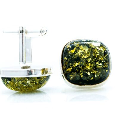 Square Green Amber Cufflinks