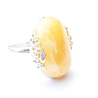 Floral Butterscotch Amber Statement Ring