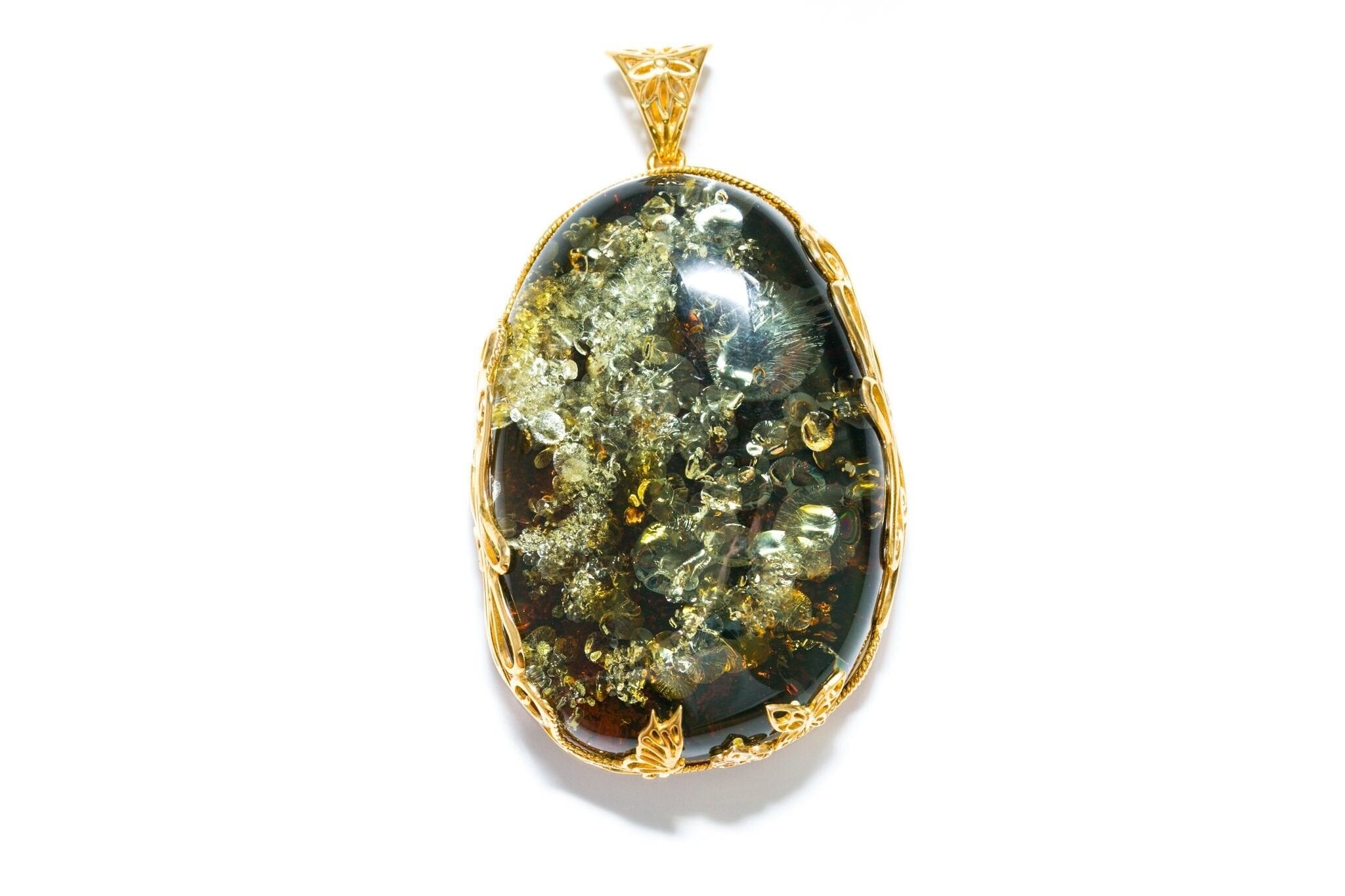 Colgante de ámbar verde chapado en oro OOAK