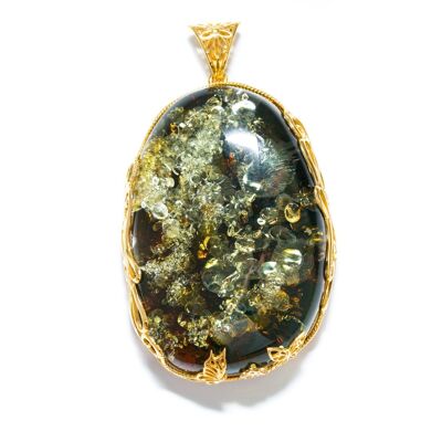OOAK Gold-Plated Green Amber Pendant