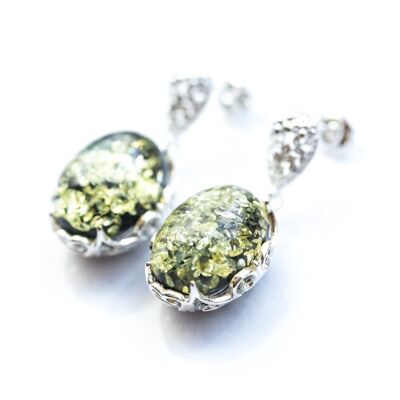 Boucles d'Oreilles Pendantes Ambre Demi Vert