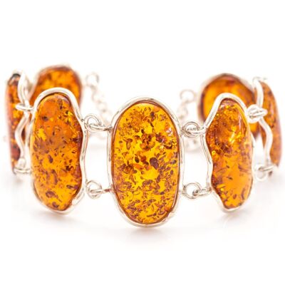 Bracelet à maillons sertis d'ambre brut