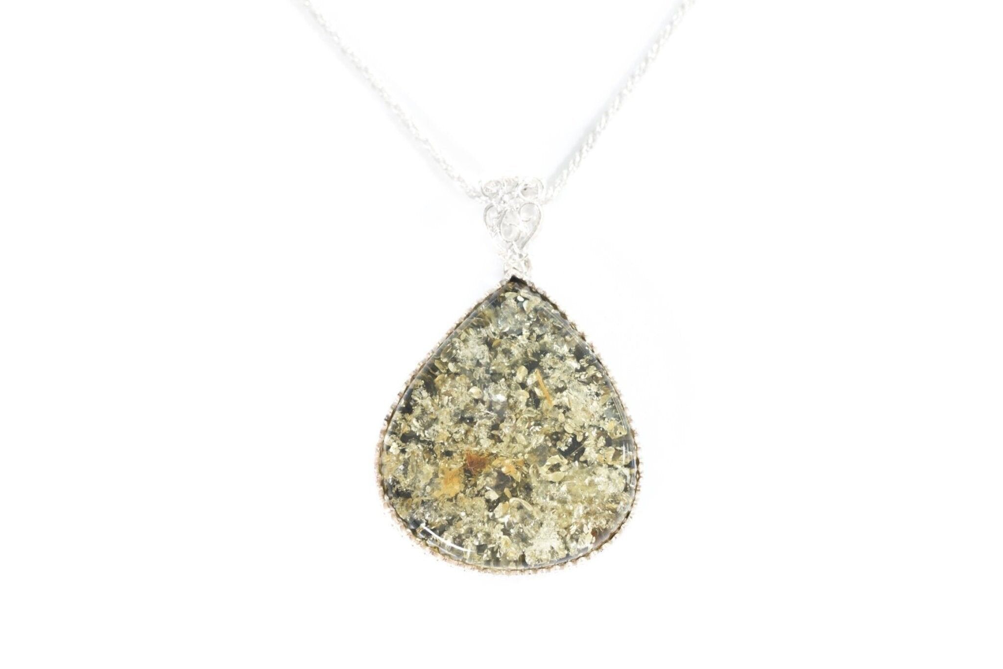 OOAK Grüner Bernstein Teardrop-Anhänger