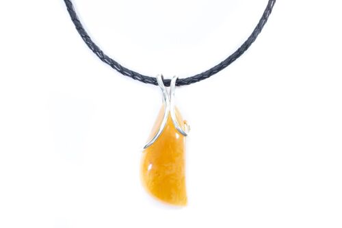 Organic Yellow Amber Pendant with Leather Necklace
