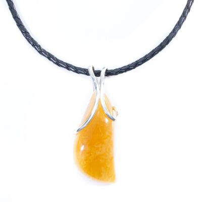 Organic Yellow Amber Pendant with Leather Necklace