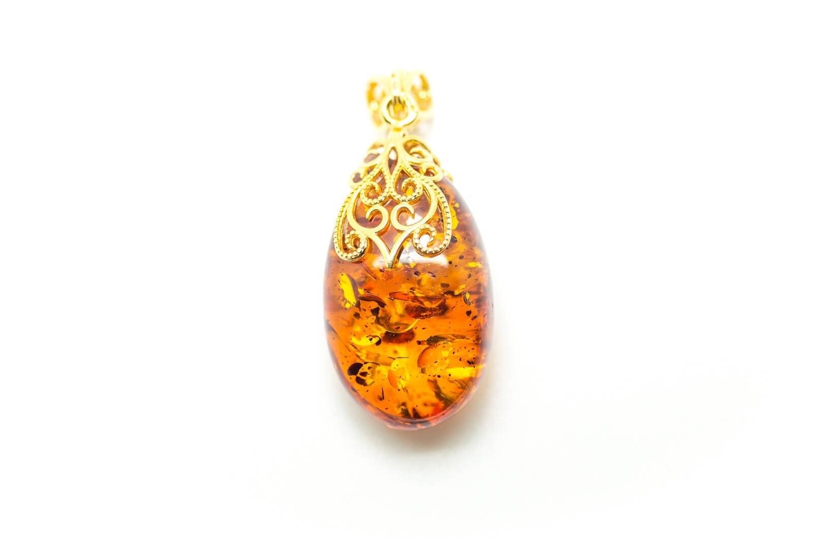 OOAK Cognac-Bernstein-kalibrierter Tropfen-Anhänger