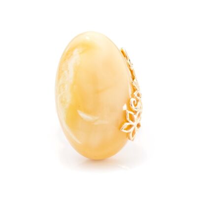 Gold Plated Floral Yellow Amber Ring