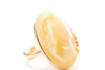 Bague Ambre Jaune Floral Plaqué Or 3