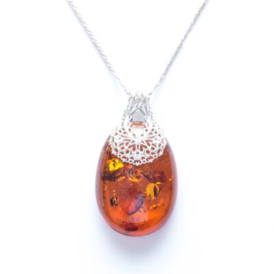 OOAK Calibrated Amber Pendant with Luxe Lace Filigree Design
