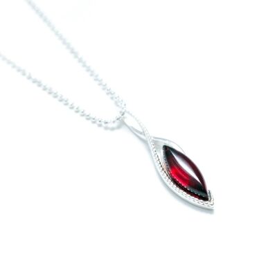 Small Marquise Cherry Amber & Silver Pendant