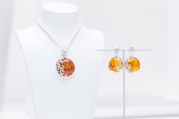 Ensemble de bijoux pendentif et boucles d'oreilles en filigrane d'ambre 4