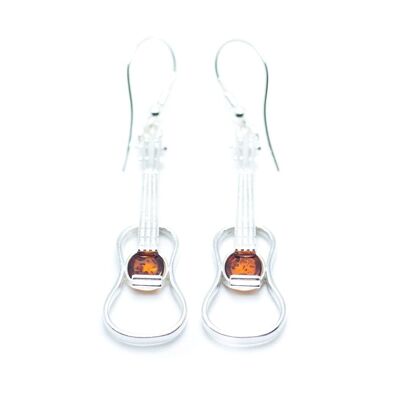 Boucles d'Oreilles Guitare Ambre & Argent