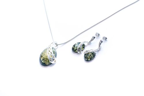 Green Amber Celtic Jewellery Set