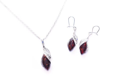 Cherry Amber Fancy Top Pendant & Earrings Jewellery Set