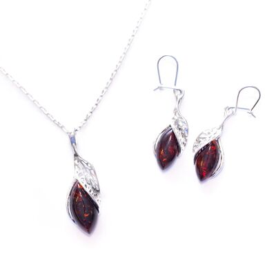 Cherry Amber Fancy Top Pendant & Earrings Jewellery Set