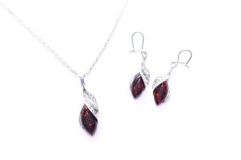 Ensemble de Bijoux Pendentif et Boucles d'Oreilles en Ambre Cerise 1