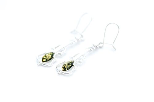 Green Amber Violin Earrings