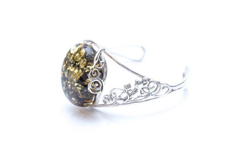 OOAK Goldener Grüner Bernstein Armreif