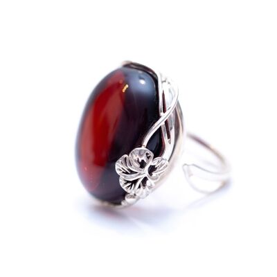 Handmade Floral Cherry Amber Ring