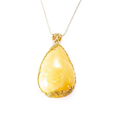 OOAK Gold-Plated Yellow Amber Egg Pendant