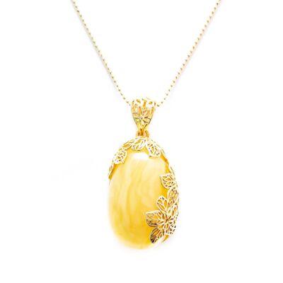 Pendentif Ambre Caramel Floral OOAK