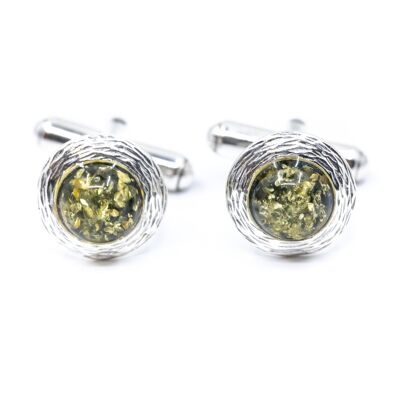 Textured Frame Green Amber Cufflinks