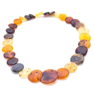 Grand collier de perles d'ambre rondes, collier de pierres multicolores