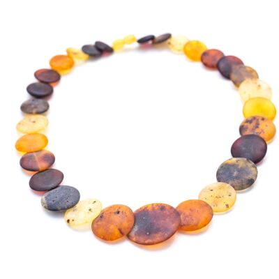 Grande collana rotonda di perle d'ambra, collana di pietre multicolore