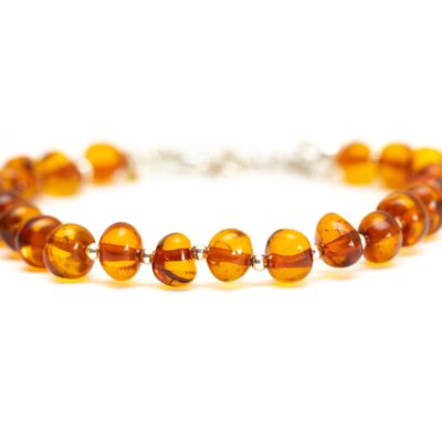 Silver and Polished Amber Nugget Bead Bracelet