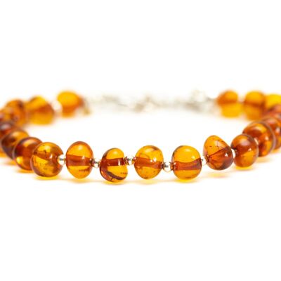 Silver and Polished Amber Nugget Bead Bracelet