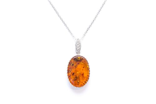 Oval Amber Pendant with Woven Knot Frame