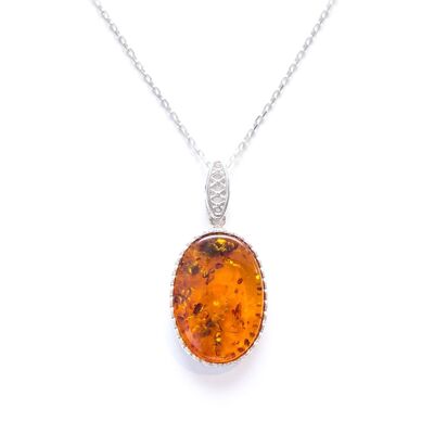 Oval Amber Pendant with Woven Knot Frame