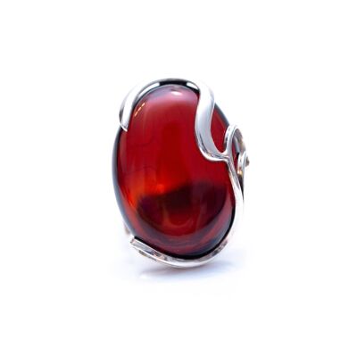 Handmade Oval Cherry Amber Ring