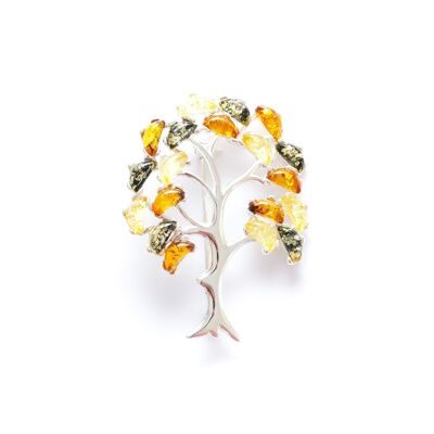 Colourful Large Amber Tree Brooch
