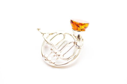 French Horn Amber Brooch