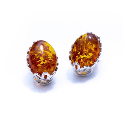 Floral Frame Oval Amber Clip On Earrings