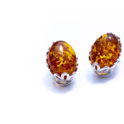Floral Frame Oval Amber Clip On Earrings