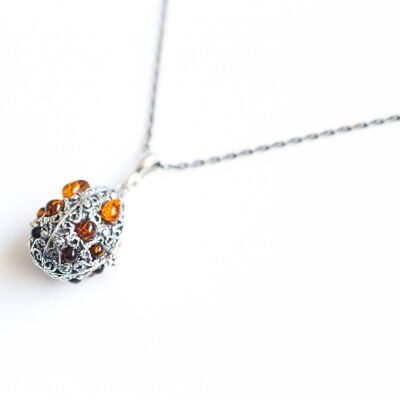 Fabergé Inspired Amber Egg Locket Necklace