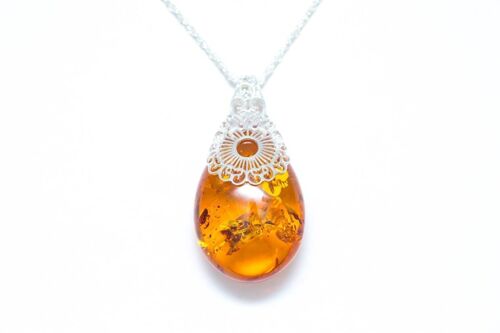 Art Nouveau Pear Drop Amber Pendant