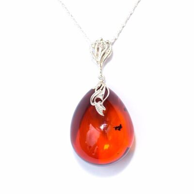 Unique Teardrop Cognac Amber Pendant