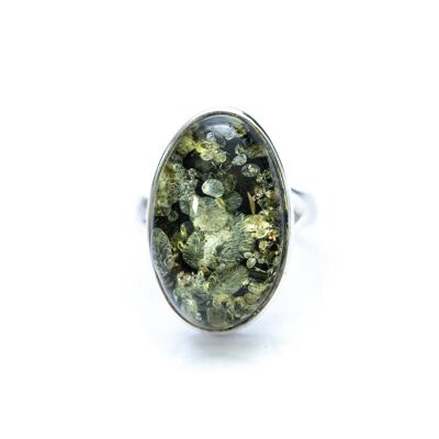 Handmade Oval Statement Green Amber Ring