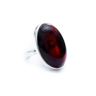Handmade Oval Cherry Red Amber Ring