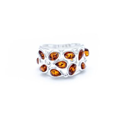 Anello polsino in ambra floreale