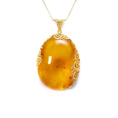 OOAK Luxe Gold Honey Cloud Amber Pendant
