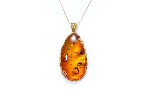 OOAK Gold Flourish Cognac Amber Pendant
