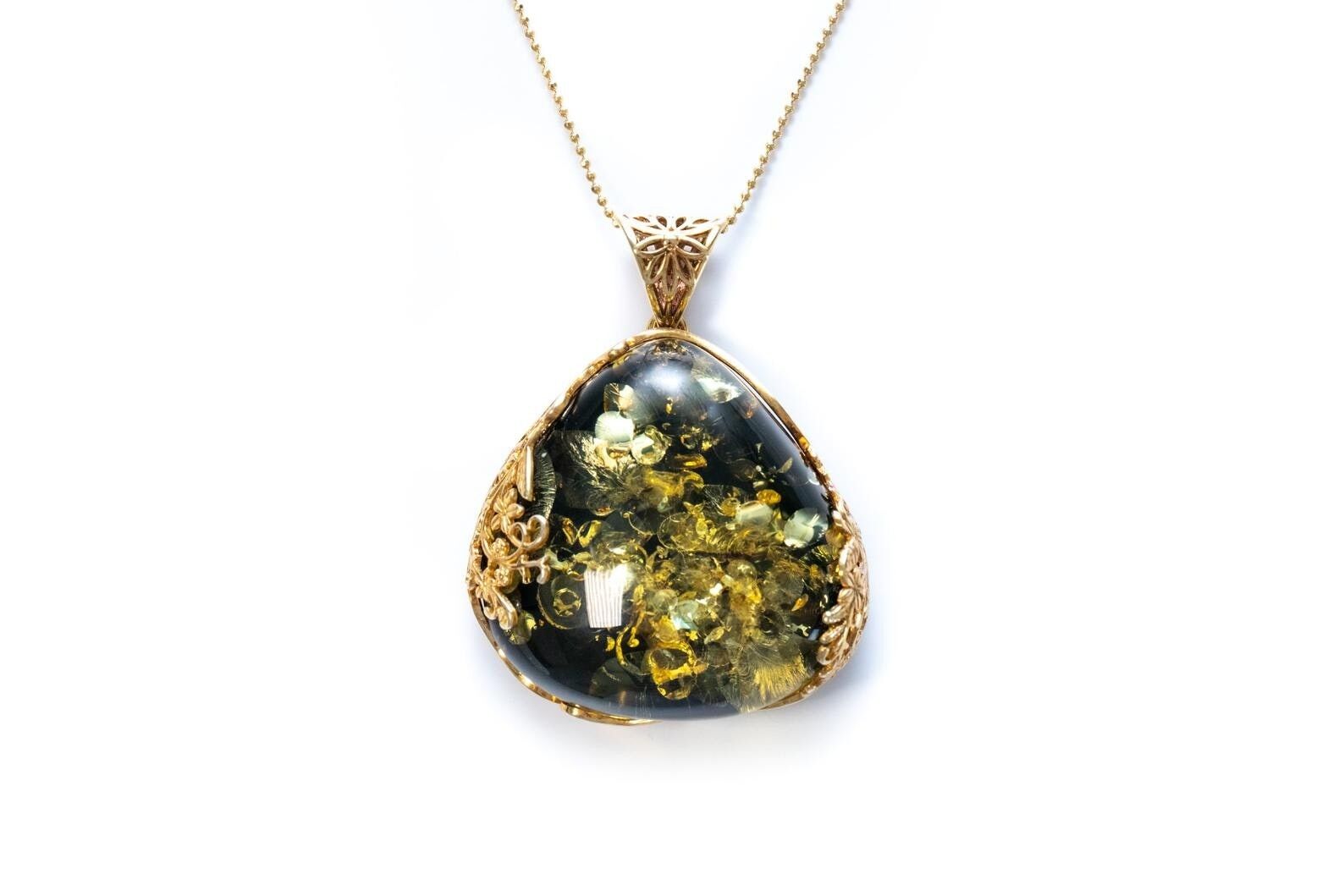 Colgante de ámbar verde de gota corta de declaración OOAK