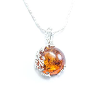 Fiery Filigree Amber Pendant