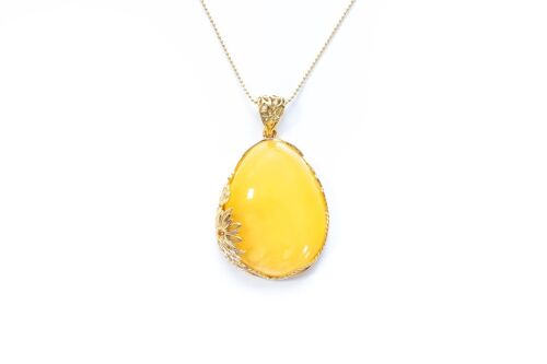 OOAK Gold Sunflower Filigree Amber Pendant