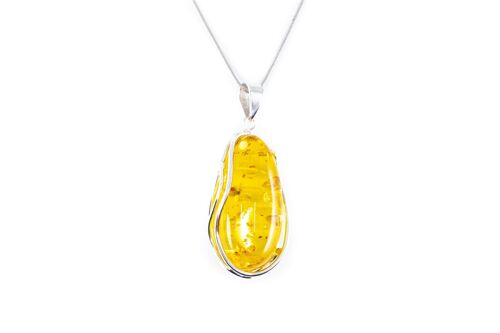 Big Amber Pendant with Modern Silver Frame